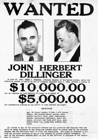 John Herbert Dillinger wanted poster.