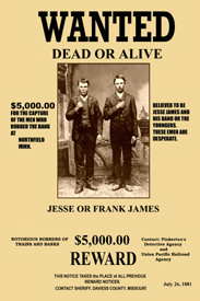 Jesse and Frank James Wanted Poster