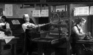 Benjamin Franklin working as a printer