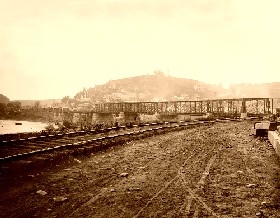 Harper's Ferry, West Virginia - view of the town and railroad bridge