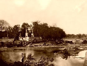 Ruins of locomotive and railroad bridge across the Appomattox River in the Petersburg vicinity.