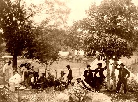 Preparing a meal in the Civil War, 1865.