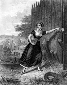 Woman delivering supplies to a fort in the American Revolution
