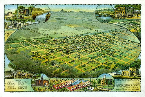 Panographic Map, Phoenix, Arizona, 1885.
