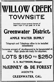 Willow Creek Townsite Ad
