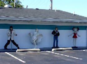 Life size statues at the Polk-A-dot Drive In in Braidwood, Illinois