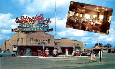 Streid's famous gas station, restaurant, cocktail lounge and 32 Unit Motel in Bloomington, Illinois.