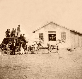 The Overland Stage in Hays City, Kansas, 1867.