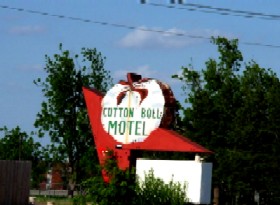 The old Cotton Boll Motel sign in Canute, Oklahoma