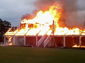 Fort Washita in flames