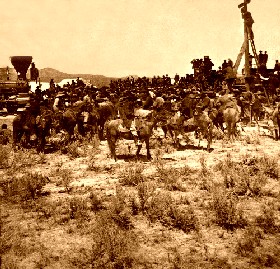 Joining of the Central Pacific and Union Pacific Lines at Promontory Point, Utah