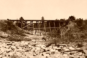 High wooden trestle.