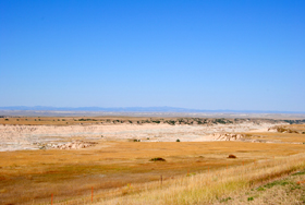 Badlands with the Black Hills in the background