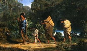 The Choctaw were removed west of the Mississippi River starting in  1831, painting by Alfred Boisseau, 1846