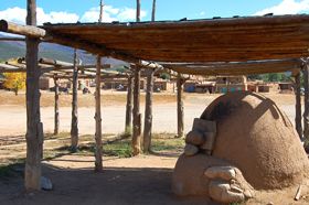Oven and drying racks at Taos Pueblo, New Mexico.