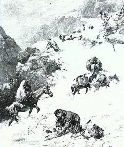 The Donner party stranded in the Sierra Nevada Range, 1847