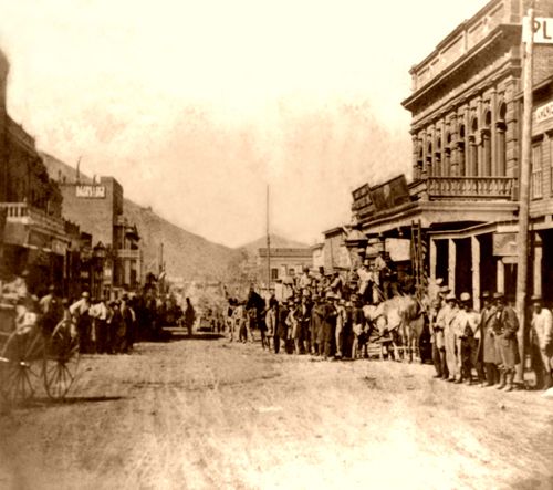Pioneer Stage leaving Wells-Fargo, Virginia City, Nevada, 1866.