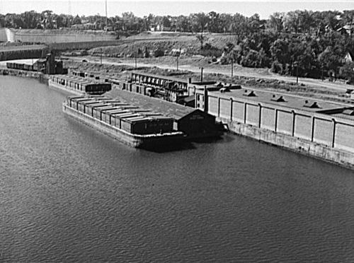 Barges on the Mississippi River, Minneapolis, Minnesota