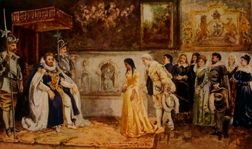 Pocahontas at the court of King James, by Richard Rummels, 1907