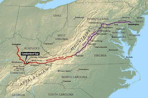 Wilderness Road map, courtesy National Park Service