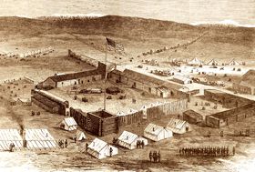 Camp Supply in Indian Territory, illustration from Harper's Weekly, February 27, 1869.