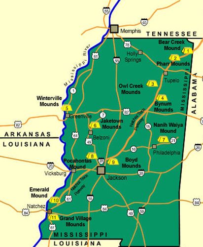 Mississippi Mound Sites Map