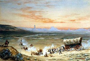 A Wagon Train in the Platte River Valley
