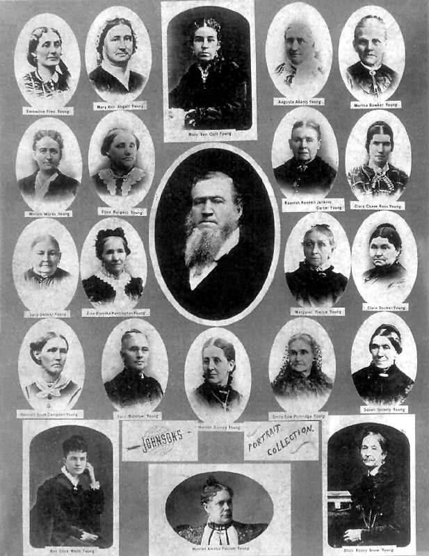 Brigham Young was an ardent supporter of polygamy, marrying 56 wives during his  lifetime and fathering 57 children. This photo shows less than half of his wives.