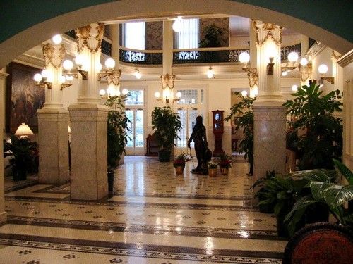 Inside the lobby of the Menger Hotel
