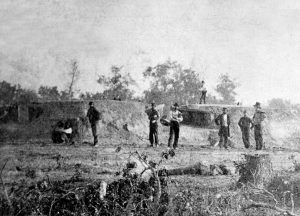Soldiers and fortifications at Battery Robinett, Corinth, Mississippi.