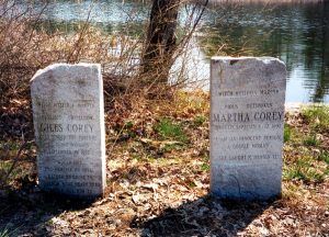 Giles and Martha Corey's graves sit near their original homestead by Crystal Lake in west Peabody. 