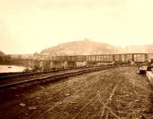 Harpers Ferry, West Virginia - view of the town and railroad bridge.