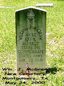 William McGrew's grave marker in Montgormy's New Cemetery, photo courtesy Photo Robert L. "Dan" McGrew.