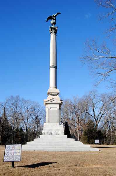Monuments to the various regiments who fought in the Battle of Shiloh are located within the park.