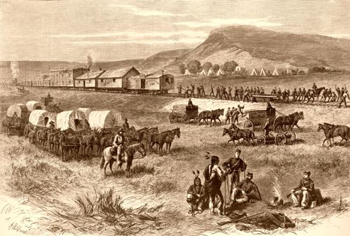 Railroad building on the great plains, A.R. Waud, 1875