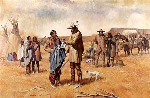 Comanchero trading with Indians by Bill Hughes
