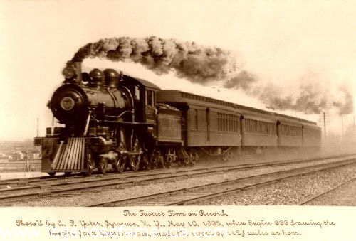 The Fastest Time on Record by A.J. Yates, May 10, 1893, when Engine 999, drawing the Empire State Express train, made the record of 112.5 miles an hour.