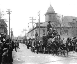 A funeral procession in Trinidad, Colorado for one of the victims of the Ludlow Massacre, 1914.