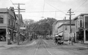 Autmobile in on Main Street in Kennebunk, Maine, 1917, courtesy Kennebunk Historical Society