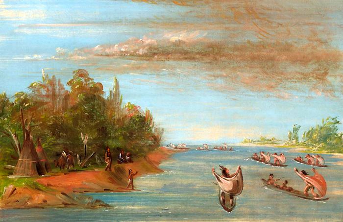 Sac and Fox Indians Canoes by George Catlin