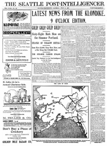 Seattle newspaper announcing the first arrival of gold from Klondike, July 17, 1897