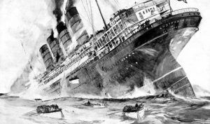 The sinking of British ocean liner Lusitania 