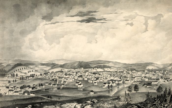 Worcester, Massachusetts by T. Moore Lithography, about 1837
