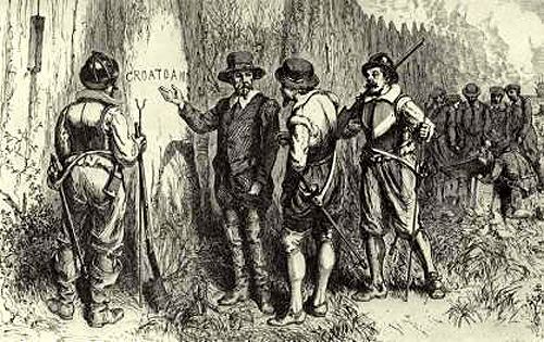 Discovery of the word Croatoan at the vanished colony of Roanoke, North Carolina