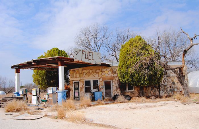 An old gas station in Roosevelt, Texas by Kathy Weiser-Alexander.