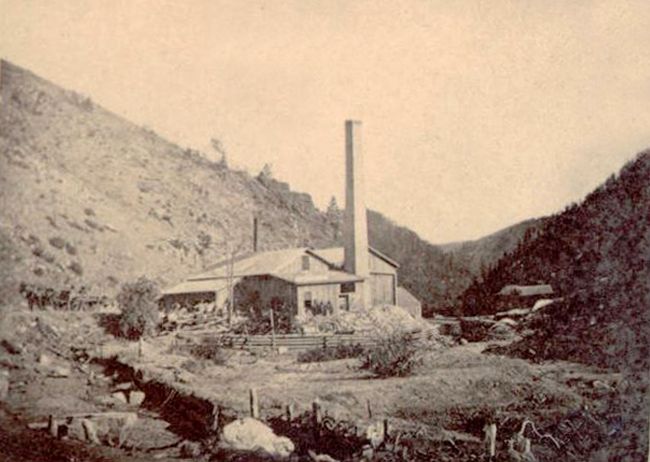 Clear Creek Canyon Smelter near Blackhawk by Albert S. McKinney, about 1870.