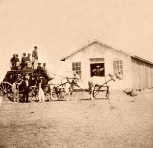 Overland Stage in Hays, Kansas by Alexander Gardner, 1867.