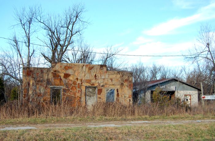 Jim Collins' Garage was built about two miles east of Heatonville, Missouri on the north side of Route 66. It is gone today. Photo by Kathy Alexander.