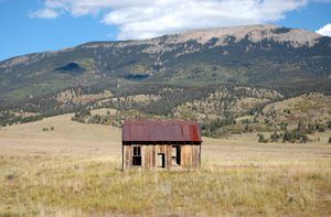 An old building in the Moreno Valley of New Mexico that was part of the Maxwell Land Grant by Kathy Weiser-Alexander.