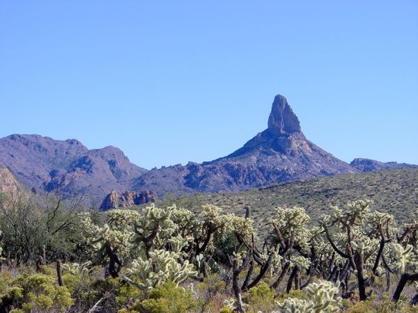 Weaver's Needle in the Superstition Mountains of Arizona, courtesy Wikipedia.